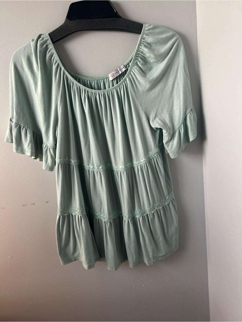 Light Sage Ruffled Tiered Women's Top